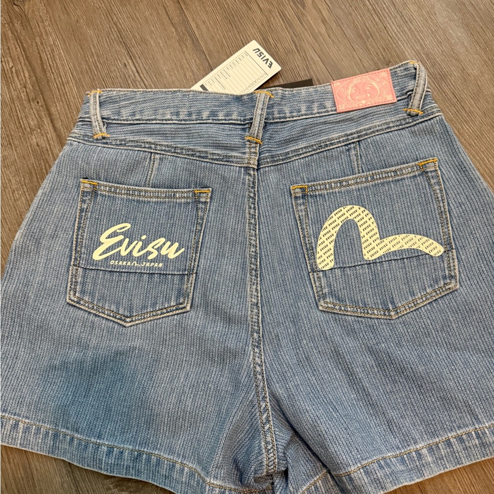 Evisu Women's Light Blue Jean Shorts